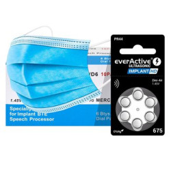 60 x baterie do aparatów słuchowych everActive ULTRASONIC IMPLANT HD 675 + 3x jednorazowa maseczka 3-warstwowa