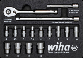 44683 Socket spanner set, hexagon, 1/4", 16 pieces