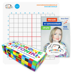 Zestaw edukacyjny Zakodowane obrazki na macie - Kodowanie na dywanie - mata z kolorowymi kartonikami i książką z rymowankami