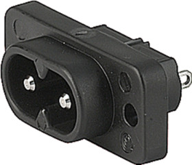 Panel plug C8, 2 pole, screw mounting, solder connection, black, 6160.0013