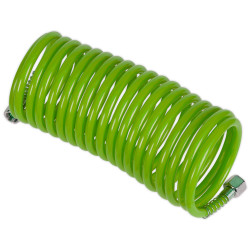 Sealey SA335G PE Coiled Air Hose 5m x &#xD8;5mm with 1/4&quot;BSP Unions - Green