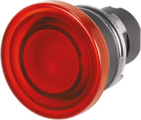 Mushroom pushbutton, illuminable, groping, waistband round, red, front ring black, mounting Ø 22.3 mm, 46-2631.1GE0.000