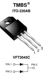 VFT3045C-M3 Dual Low-Voltage Trench MOS Barrier Schottky Rectifier Ultra Low VF = 0.30 V at IF = 5.0 A