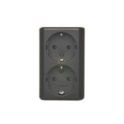 Simon 54 Gniazdo podwójne Schuko natynkowe z przesłonami torów prąd. wer. skand. 16A 250V zaciski śrubowe czarny mat EGSZ2NZ/49