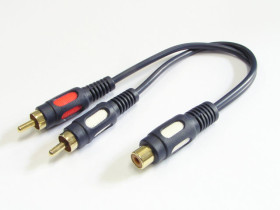 Rozgałęźnik RCA gniazdo - 2x wtyk z kablem 0.2m