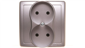 Simon Basic Gniazdo Podwójne B/U Kompletne 16A 250V Srebrny Mat Bmg2/