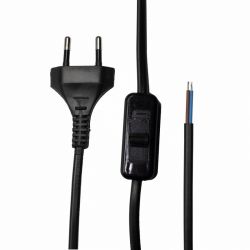 Wtyk AC z przewodem 2m i wyłącznikiem czarny