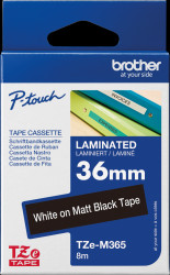 TZE-M365 Laminated labelling tape, white on matt black, 36 mm