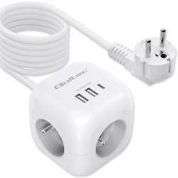 Qoltec Kostka zasilająca przedłużacz 6w1 z podświetlanym włącznikiem 3x AC 2x USB 1x USB-C PD 20W Biała Kabel 2m