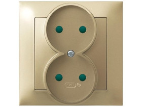 IMPRESJA Gniazdo podwójne bez uziemienia z przesłonami torów prądowych kompletne z ramką złoty metalik GP-2YP/28 OSPEL