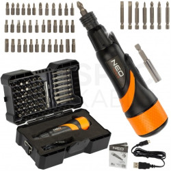 Wkrętak akumulatorowy Micro-USB 3,6V Li-Ion 2.1Nm 280rpm + komplet bitów + etui NEO 04-200