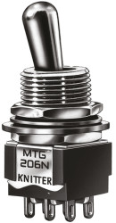 Przełącznik (Wł.)-wył.-(wł.) średnica wycięcia 12.5mm DPDT KNITTER-SWITCH Montaż panelowy długość przełącznika 11.5mm