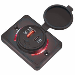 Ładowarka USB 12-24V QC 3.0 PD R 48W + USB-C Power Delivery RED zasilacz