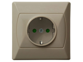 AKCENT Gniazdo pojedyncze z uziemieniem schuko z przesłonami torów prądowych beżowy GP-1ASP/01 OSPEL