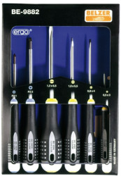 Screwdriver kit, PZ1, PZ2, 3 mm, 4 mm, 6 mm, 6.5 mm, Pozidriv/slotted, BE-9882
