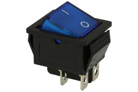 Przełącznik; klawiszowy (kołyskowy); A-061/BL; ON-OFF; 2 tory; niebieski; podświetlenie neonówka 250V; turkusowy; bistabilny; ko
