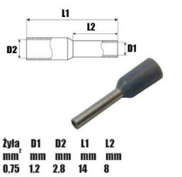 Końcówka kabla zacisk. 1,2/2,8mm fi0,75