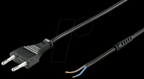 Mains cable with euro plug, strain relief, black
