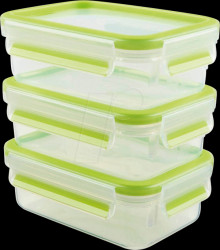 515583 EMSA CLIP &amp; CLOSE food storage containers set, green, 3x 0.55 l