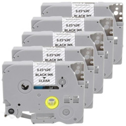 Taśma 5x Tze-111 do drukarki Brother 6mm 8m przeźroczysta taśma czarny nadruk /5szt./