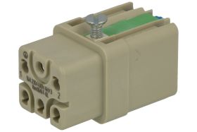 Gniazdo; Han E Quick-Lock; 09120052733; 5 torów; poliwęglan; proste; zatrzaskowy; 16A; 500V; szary; srebrzone; 0,5÷2,5mm2; Harti