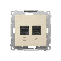 Simon 55 Gniazdo komputerowe RJ45 kategoria 5e + telefoniczne RJ12 (moduł) Szampański mat T5F.01/144