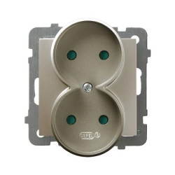 AS Gniazdo podwójne b/u z przesłonami satyna light GP-2GRP/m/45