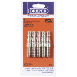 Draper 25837 5/16&quot; Bore Pcl Air Line Coupling Adaptor / Tailpieces Pack of 5