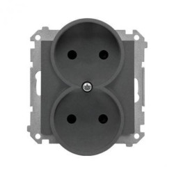 Simon 55 Gniazdo wtyczkowe podwójne bez uziemienia z przesłonami (moduł) 16 A, 250 V~, szybkozłącza Grafitowy mat TG2MCZ.01/116