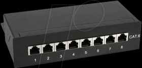 Mini patch panel, Cat6, 8 ports, black