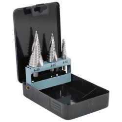 Sealey AK4749 HSS 4341 Step Drill Bit Set 3pc Spiral Flute