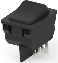 Rocker switch, black, 2 pole, On-Off, off switch, 16 A/125 VAC, unlit, unprinted, 1634201-1