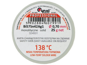 Cyna 0,70mm/25g Bi57Sn42Ag1 niskotopliwa CYNEL 138°C