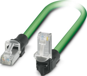 Patch cable, RJ45 plug, straight to RJ45 plug, angled, Cat 5, SF/TQ, PVC, 1 m, green, 1113320