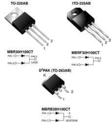 MBRB30H100CT Dual Common Cathode High Voltage Schottky Rectifier High Barrier Technology for Improved High Temperature Performan