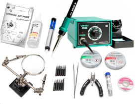Zestaw stacja lutownicza Yihua 936A, groty, pinceta, IPA, kalafonia, plecionka, uchwyt