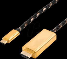 11.04.5847 Cable, USB-C &gt; HDMI, 4K 60 Hz, black/gold, 2 m