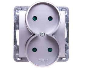 IMPRESJA Gniazdo podwójne b/u z przesłonami srebrne GP-2YRP/m/18