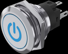 Vandal-proof pushbutton, silver, illuminated  (blue), mounting Ø 19 mm, IP65/IP67, 82-6151.2A24.B002