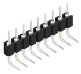 Pin header, 9 pole, pitch 2.54 mm, angled, black, 10043003