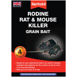 Rentokil PSMR12 Rodine Rat &amp; Mouse Killer Grain Bait (Sachets 4)