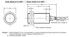 E2A-M30LS15-WP-B2 2M, Czujnik indukcyjny, M30x1.5, PNP NC, sr=15mm przewód o dł. 2m, dł. obudowy 86mm, czoło zakryte, OMRON, E2A