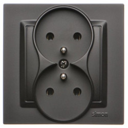 Gniazdo zasilające podwójne SIMON 10 czarne matowe 2x [2P+Z] 16A KOMPLETNE Kontakt Simon CGZ2/49