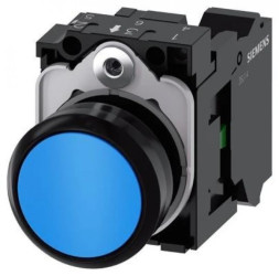 SIRIUS ACT, PRZYCISK, 22MM, OKRĄGŁY, TWORZYWO, NIEBIESKI, PŁASKI, Z SAMOPOWROTEM, Z UCHWYTEM 1NO, PRZYŁ. SPRĘŻ3SU1100-0AB50-3BA0