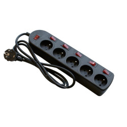Przedłużacz 5gn 1,5m 6wył+uz.cz. czarny EPS-501,5W6-2 Elgotech