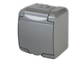 JUNIOR IP54 Gniazdo pojedyncze z uziemieniem (klapka popielata: bez przesłon) popielaty 10GHE-1 KARLIK