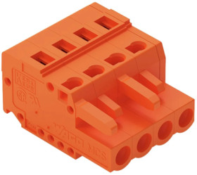 Socket header, 4 pole, pitch 5.08 mm, angled, orange, 231-304/026-000