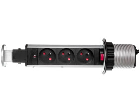 Gniazdo meblowe fi6cm, 3x250V AC wysuwane z blatu z blokadą i przewodem 1,8m srebrne OR-AE-1347