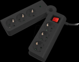 NV75-1,5L Power strip, 6-way, Ü-protection, foldable, switch, 1.5 m, black