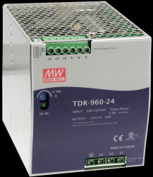 TDR-960-24 Switching power supply, DIN mounting, 3P, 960 W / 24 V / 40 A